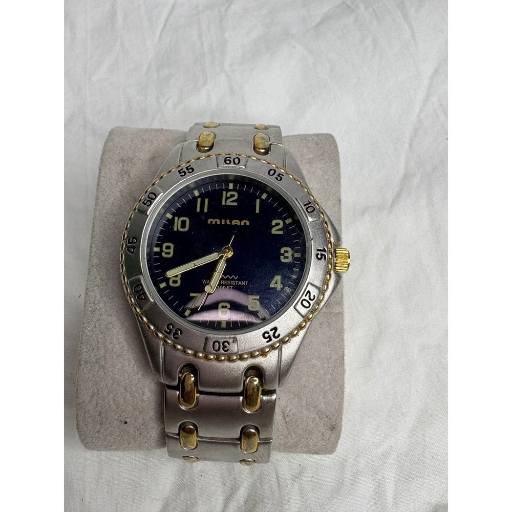 Milan Watch Water Resistant 100ft Stainless Steel Gold Tone Bezel Men's